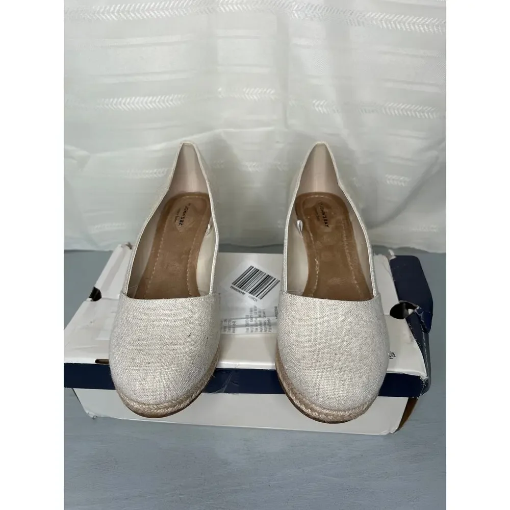 St. John's Bay Botanic Espadrille Wedge Sandals Sand Womens Size 9.5 Wide